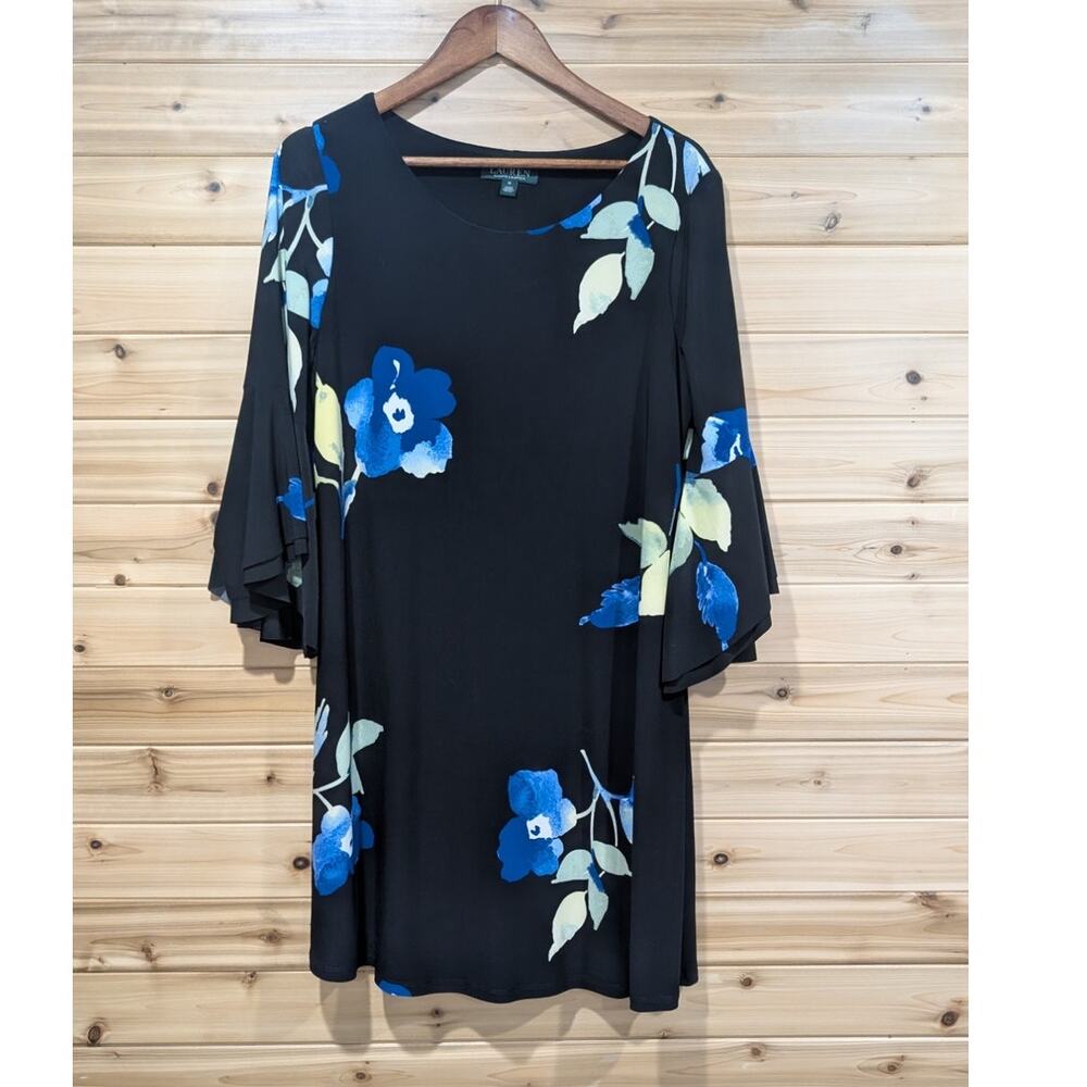 Lauren Ralph Lauren Dress Womens 12 Black Floral Spring Knee Length